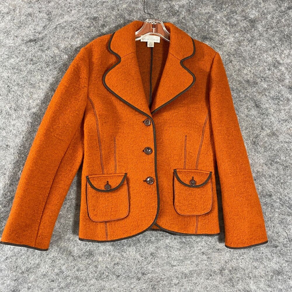 Vintage Casual Corner Boiled Wool Jacket Womens 10 Orange Preppy Academia